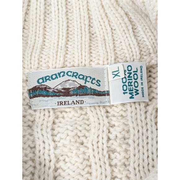 Aran Craft Ivory Merino Wool Zip Cardigan Sweater Cable Knit Fisherman Sz XL - Picture 11 of 11